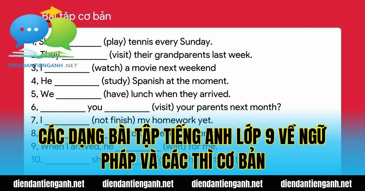 các dạng bài tập tiếng anh lớp 9 về ngữ pháp và các thì cơ bản