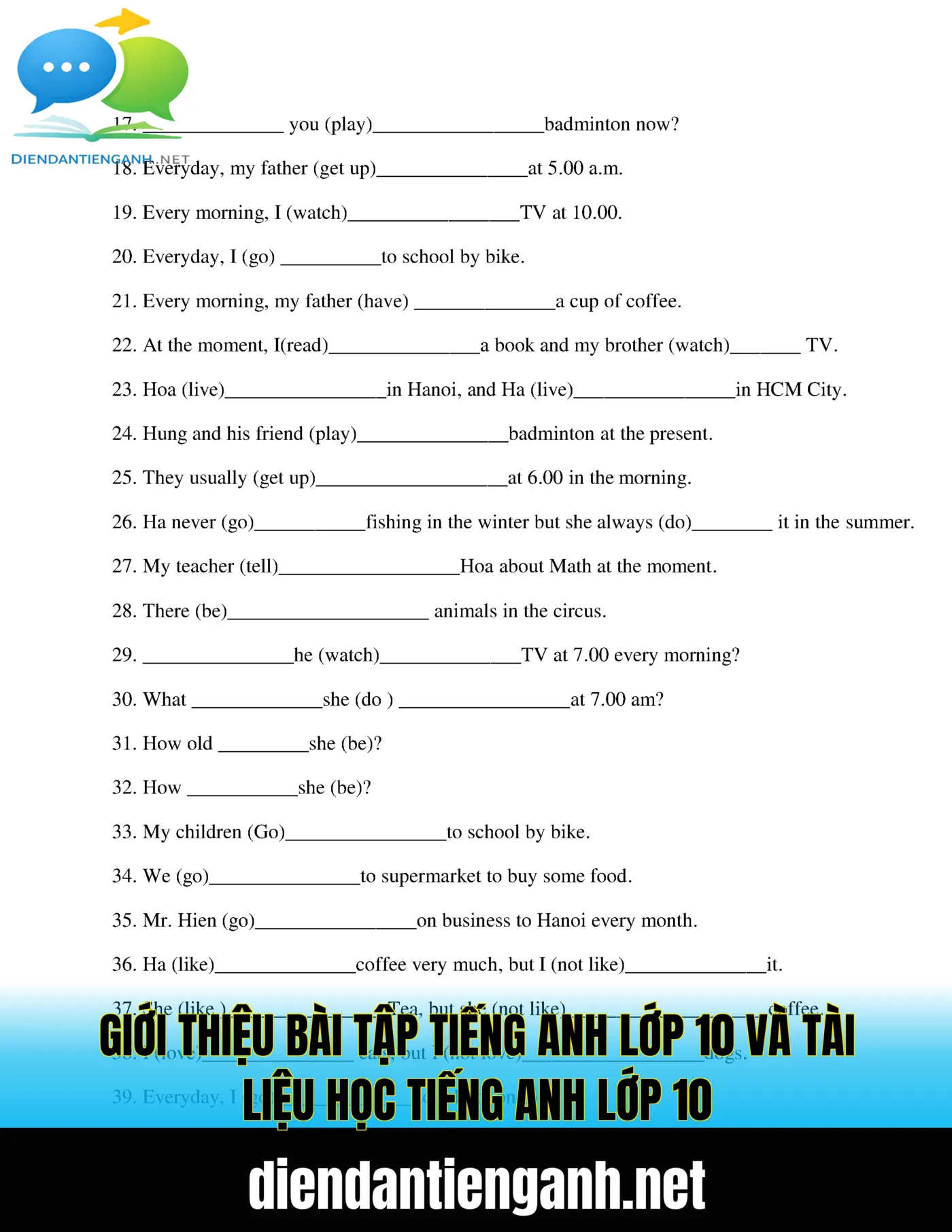 giới thiệu bài tập tiếng anh lớp 10 và tài liệu học tiếng anh lớp 10